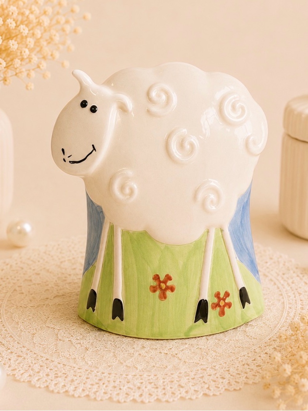 Modle Whimsical Ceramic Sheep Sculpture - Pastel Decorative Accent Figurine
